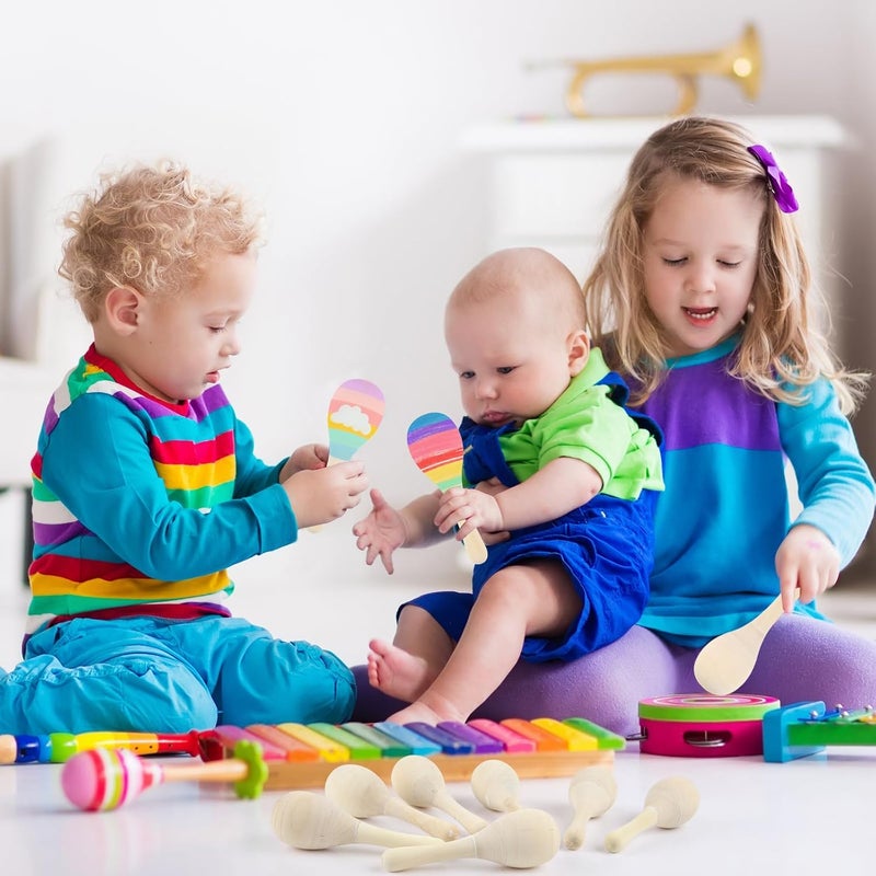 PLULON 25 Pcs Mini Wooden Maracas Unfinished Maracas for Fiesta Party Decorations with 27 Pcs Colorful Painting Tools, Maracas Musical for Mexican Party Favors Cinco De Mayo Party Supplies - Image 4